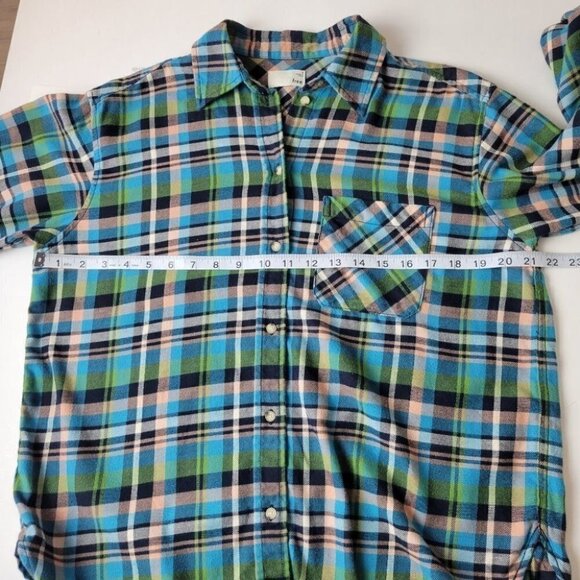wilfred Free Aritzia Plaid Button Down Shirt Flannel Blue Green S - Picture 8 of 11
